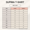 Supima t-shirt size chart in Inches